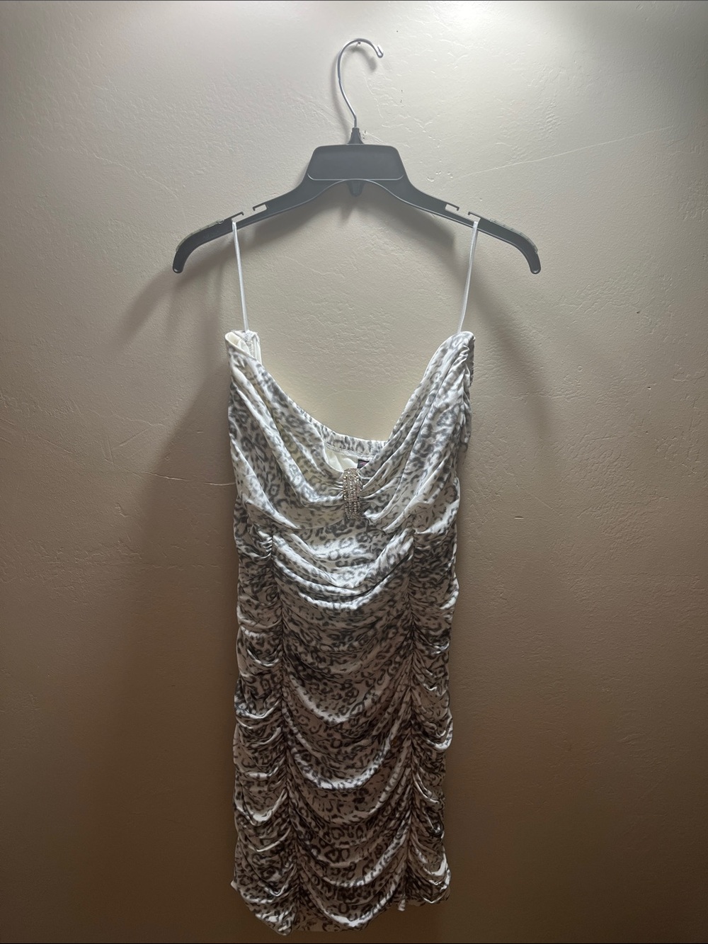 torrid White and Gray Leopard Ruched Slip Midi Dress
